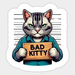 Bad Kitty Illustrated Jail Mugshot Sticker